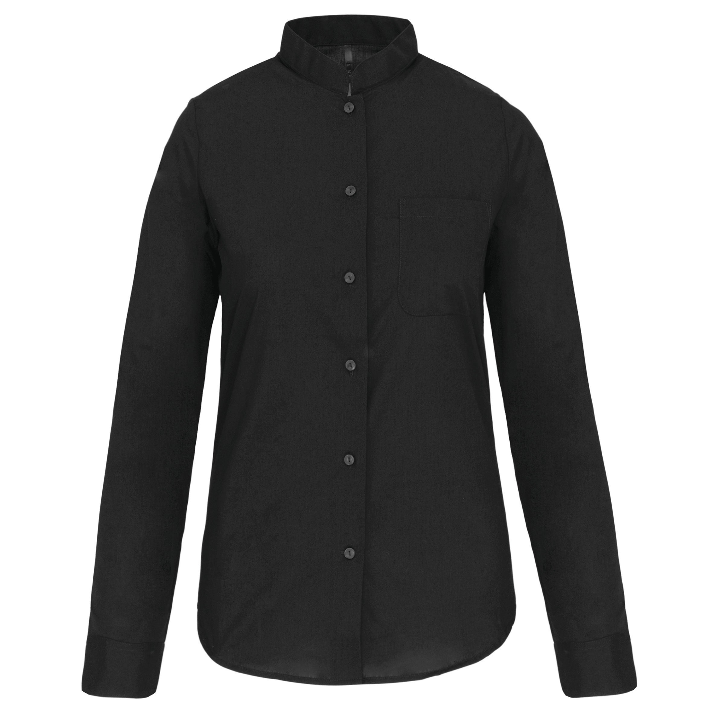 Chemise Service Femme Col Mao Noir Manches Longues KARIBAN | Tenues Pro