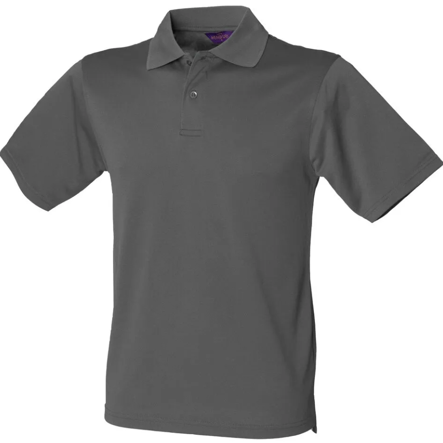 Polo Gris Foncé Manches Courtes Homme 100% Polyester Piqué HENBURY | Tenues Pro