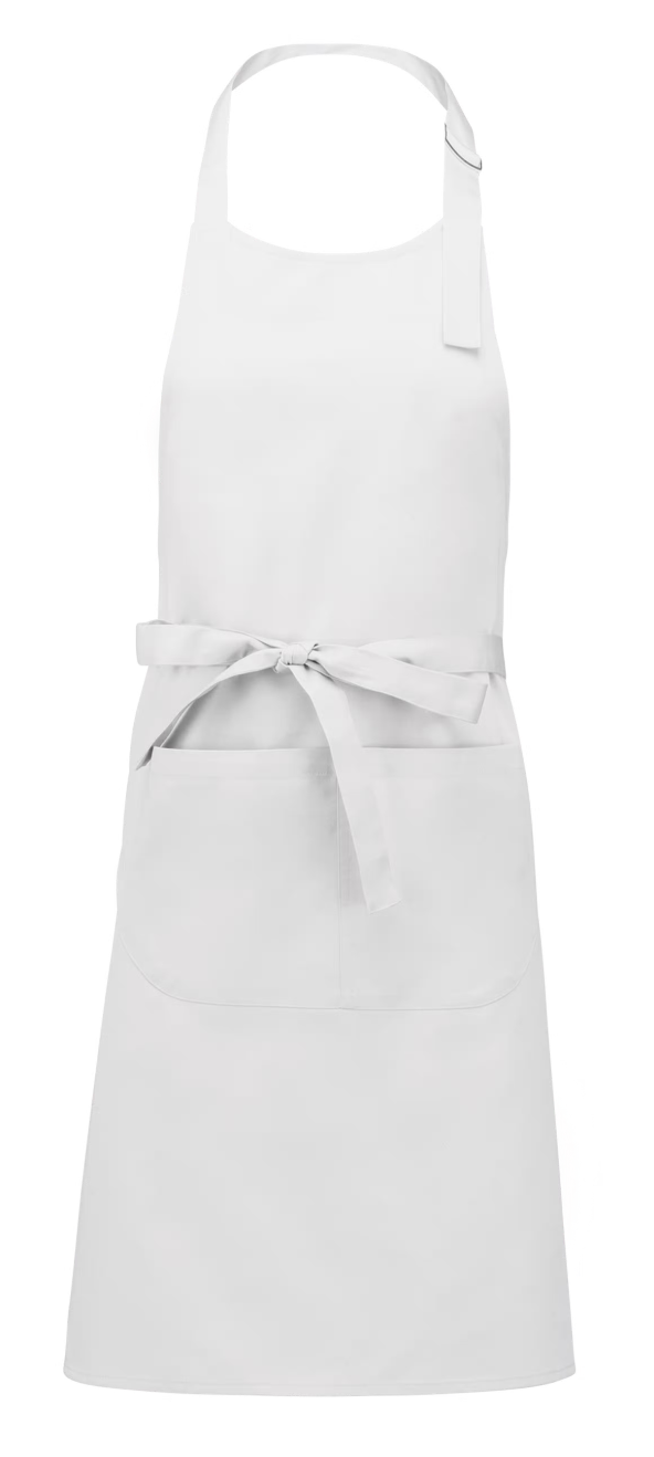 Tablier à Bavette avec Poche 100% Coton Blanc KARIBAN | Tenues Pro
