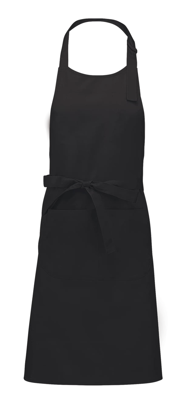 Tablier à Bavette avec Poche 100% Coton Noir KARIBAN | Tenues Pro