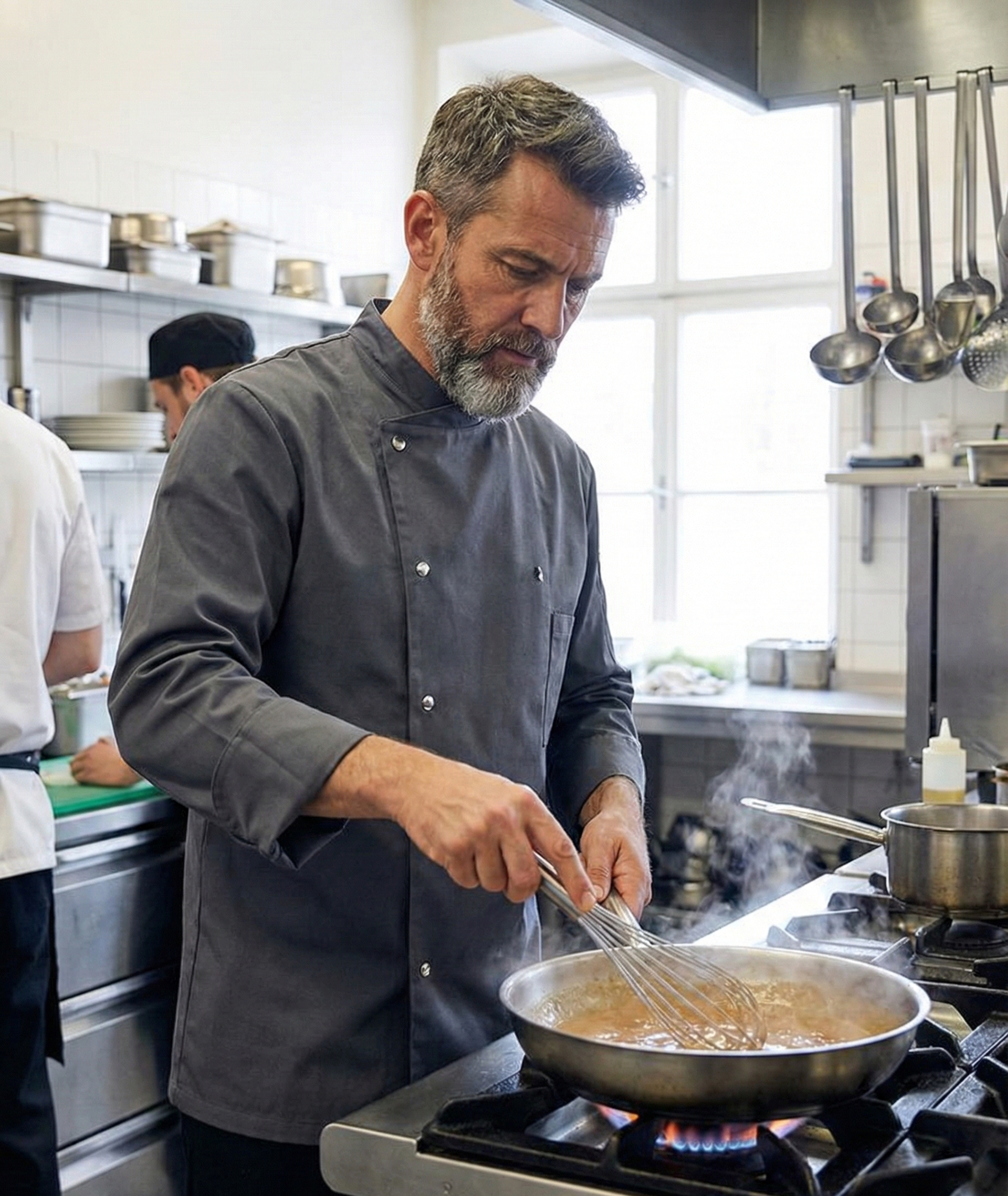 Veste de Cuisine Homme Manches Longues avec bouton pression