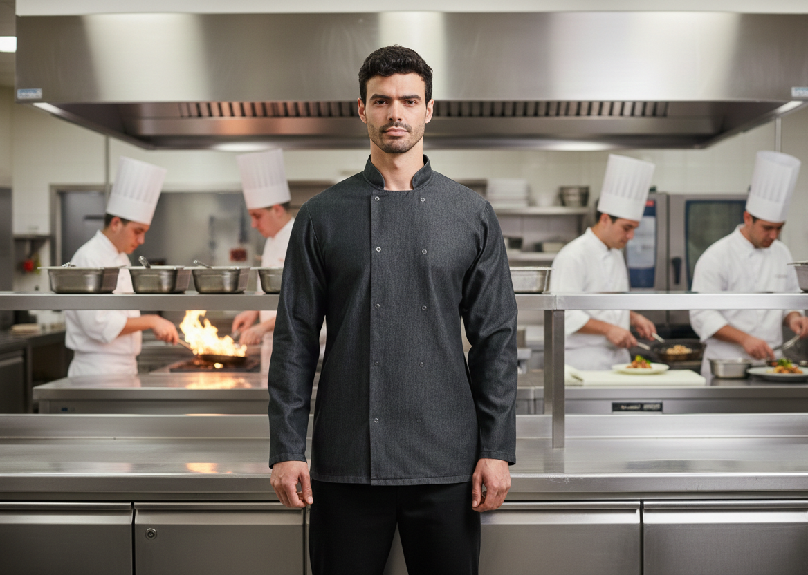 Veste de Cuisine Homme Manches Longues en Denim PREMIER