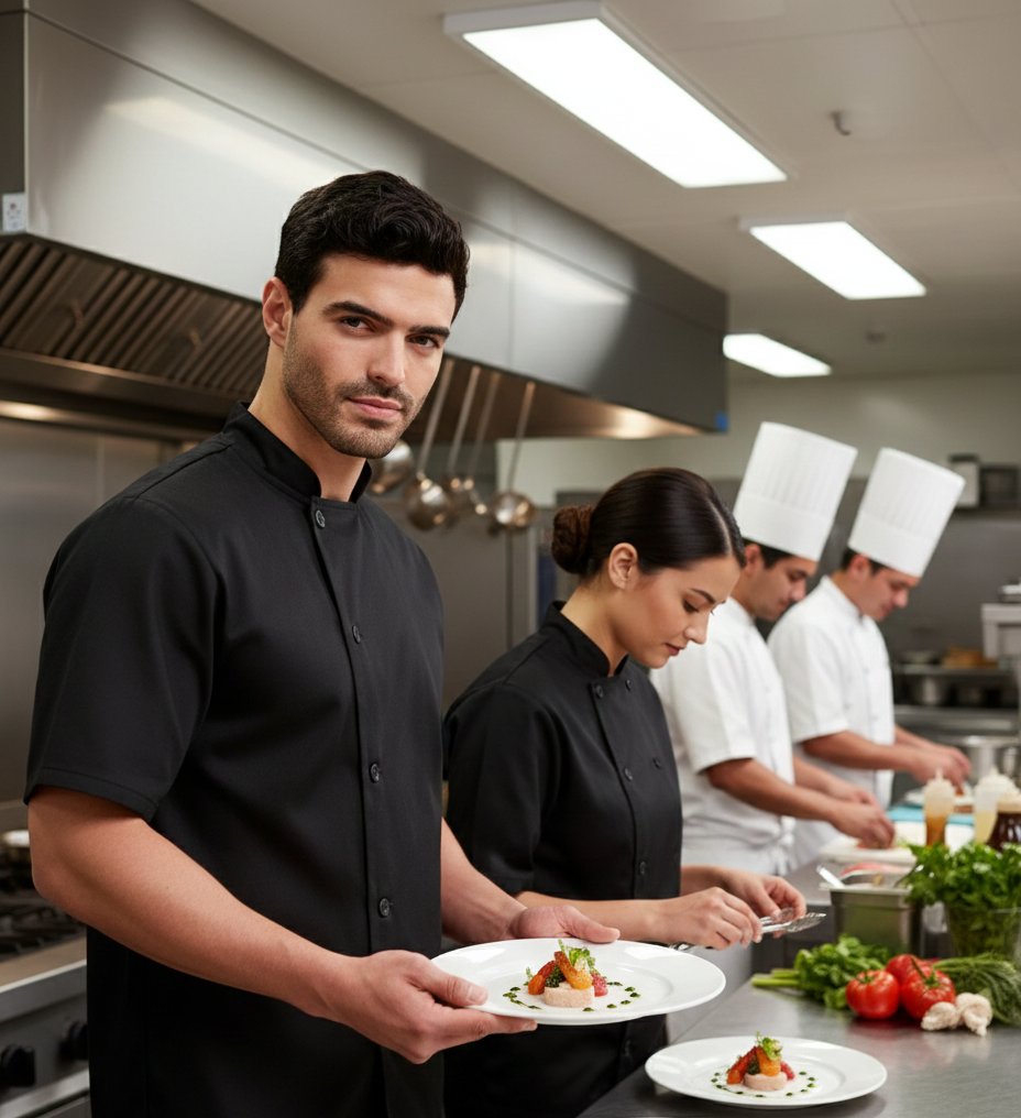 Veste de Cuisine Unisexe Manches Courtes & Boutons PREMIER