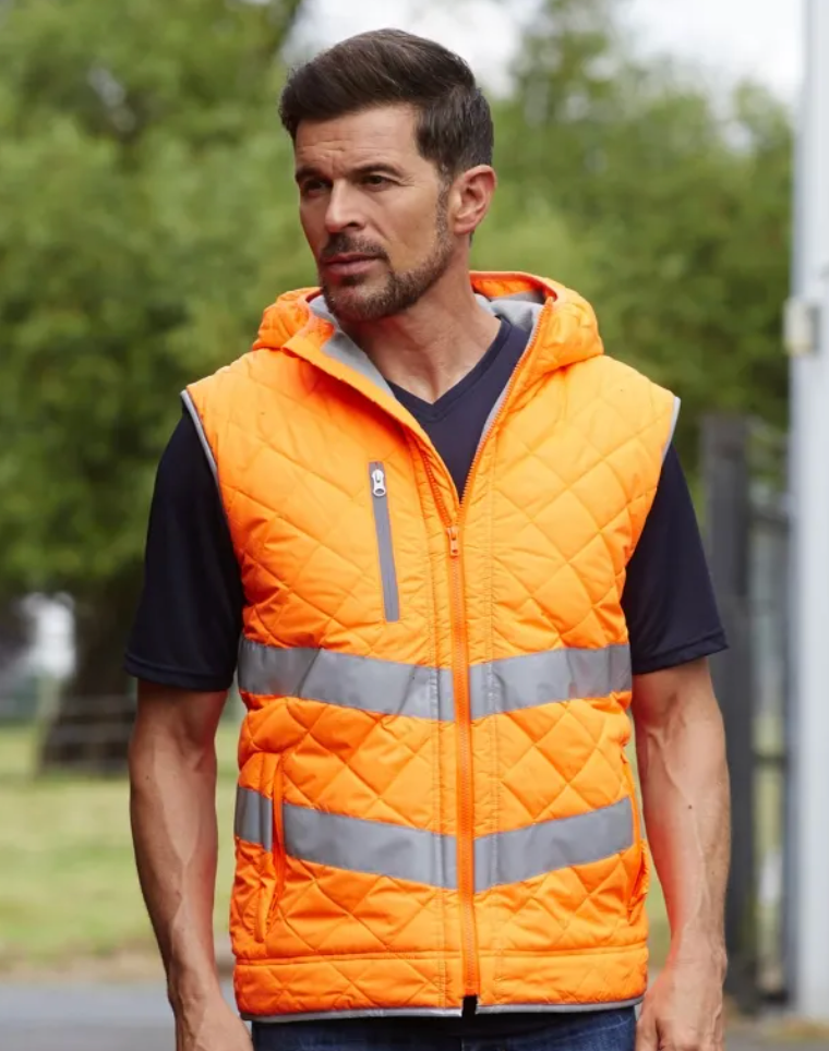 Bodywarmer de Travail à Capuche Haute Visibilité Unisexe Matelassé YOKO