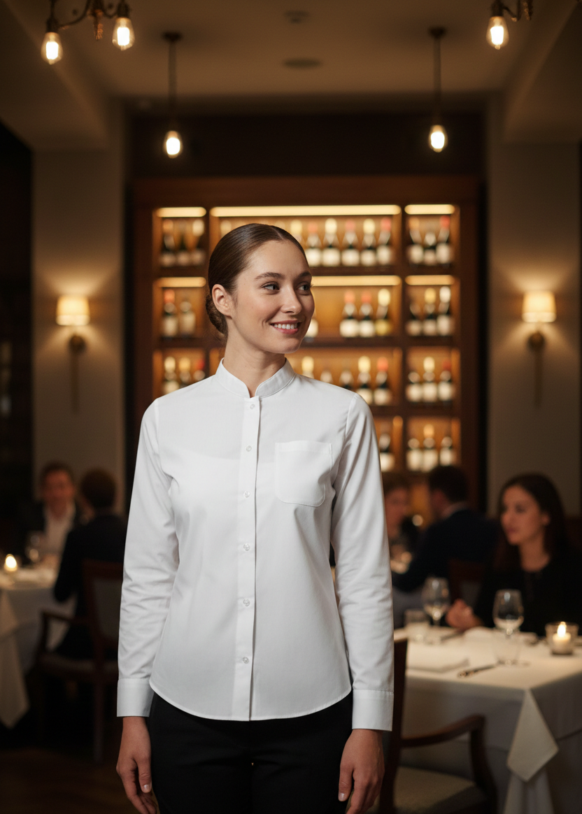 Chemise de Service Femme Manches Longues Col Mao KARIBAN