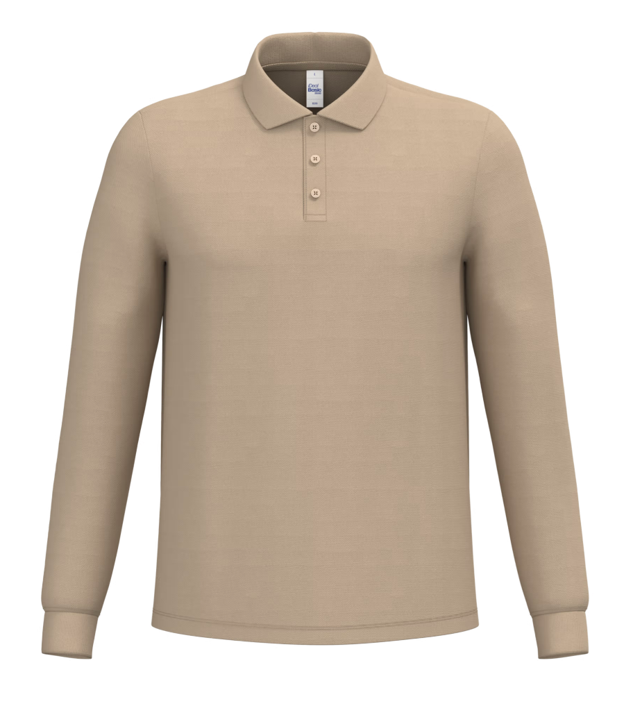 Polo Beige Manches Longues Homme 100% Coton Piqué IDEAL BASIC BRAND | Tenues Pro
