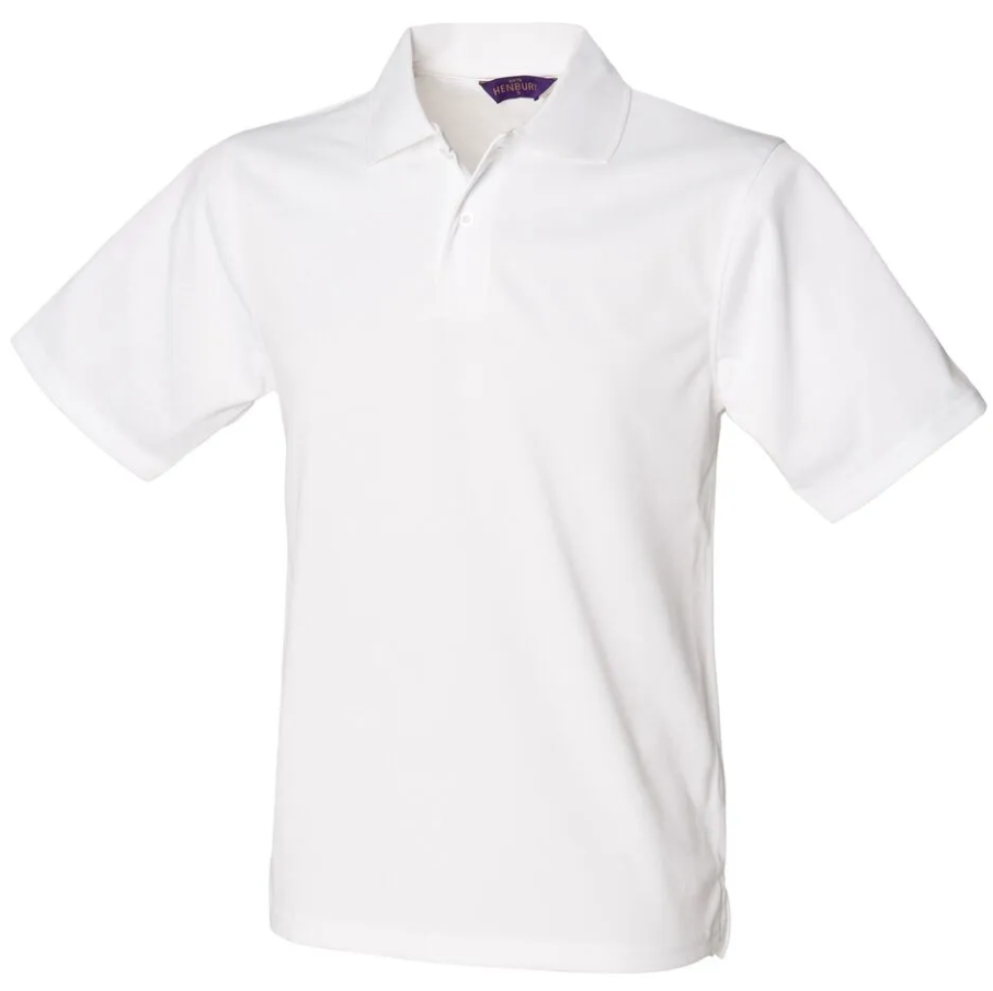Polo Blanc Manches Courtes Homme 100% Polyester Piqué HENBURY | Tenues Pro