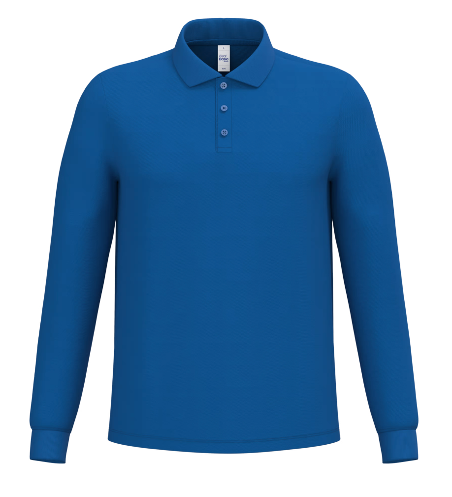 Polo Bleu Manches Longues Homme 100% Coton Piqué IDEAL BASIC BRAND | Tenues Pro