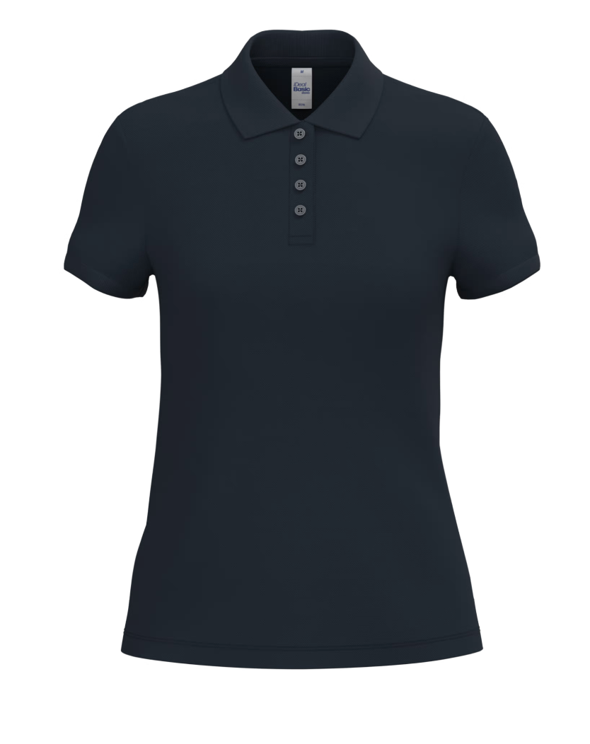 Polo Bleu Navy Manches Courtes Femme 100% Coton Piqué IDEAL BASIC BRAND | Tenues Pro