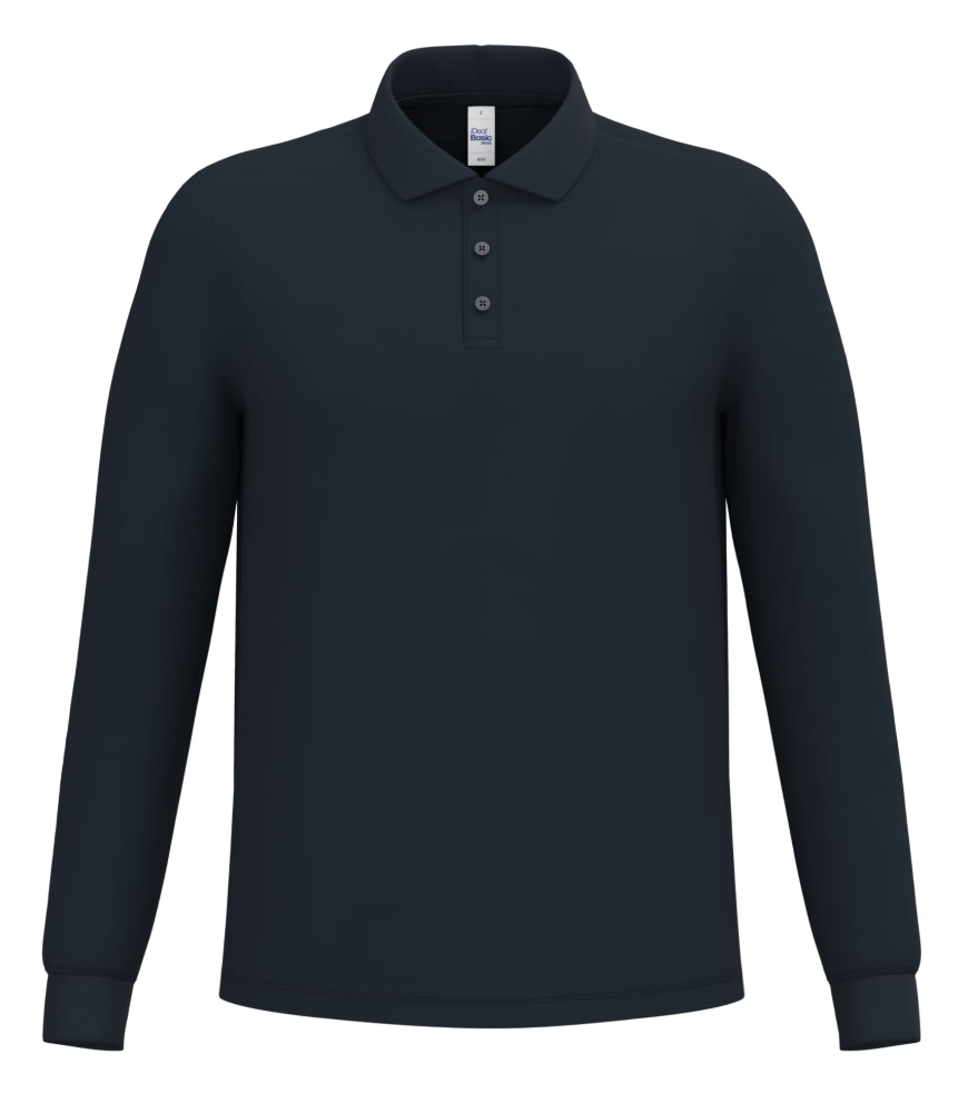 Polo Bleu Navy Manches Longues Homme 100% Coton Piqué IDEAL BASIC BRAND | Tenues Pro