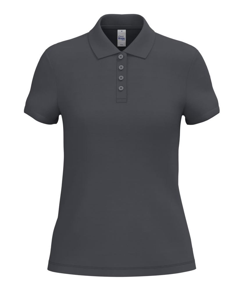 Polo Gris Foncé Manches Courtes Femme 100% Coton Piqué IDEAL BASIC BRAND | Tenues Pro