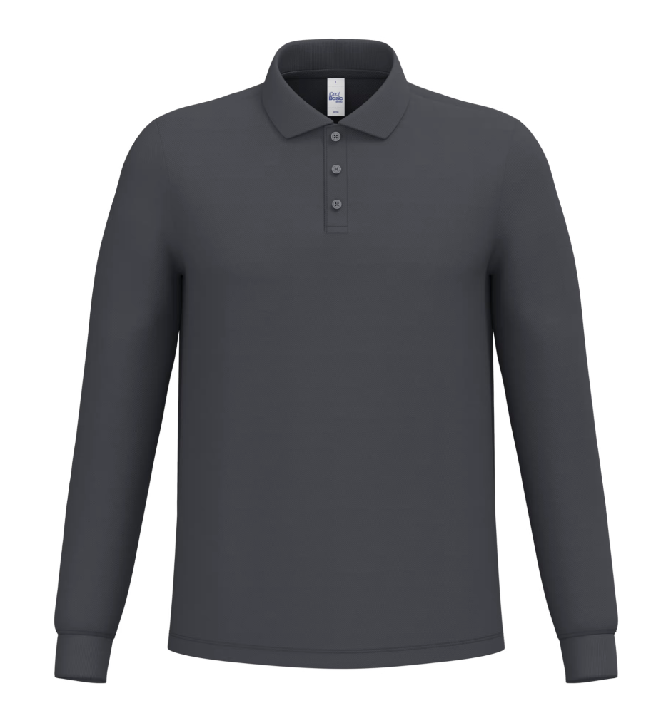 Polo Gris Foncé Manches Longues Homme 100% Coton Piqué IDEAL BASIC BRAND | Tenues Pro