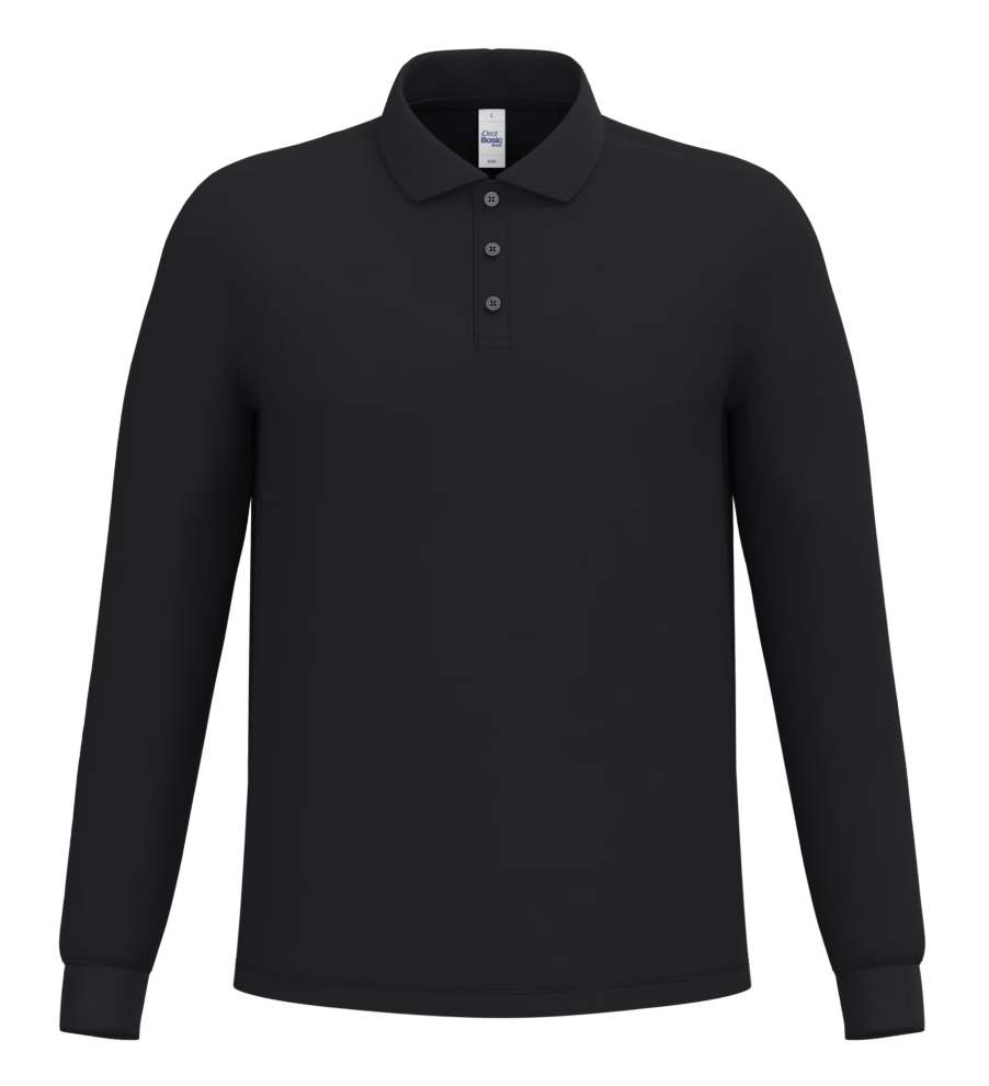 Polo Noir Manches Longues Homme 100% Coton Piqué IDEAL BASIC BRAND | Tenues Pro