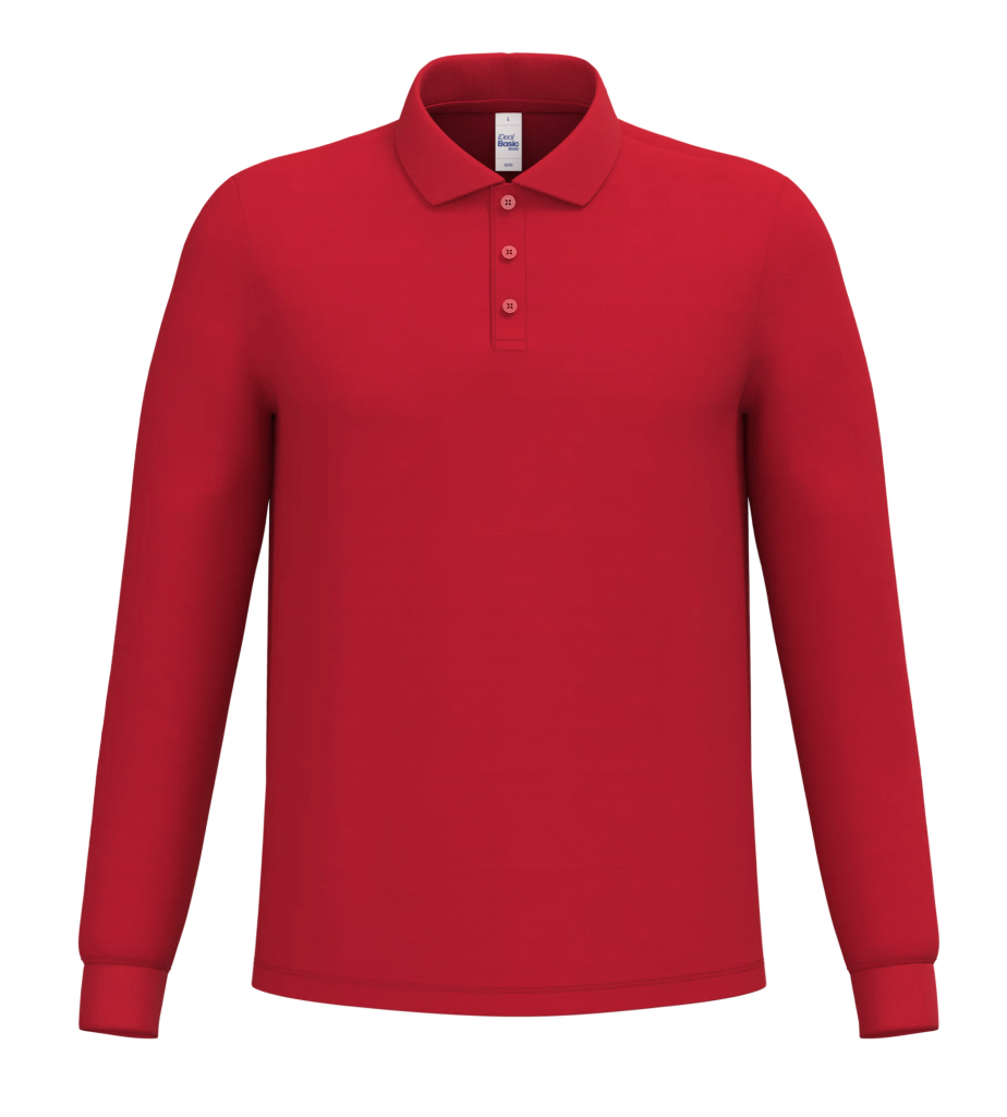 Polo Rouge Manches Longues Homme 100% Coton Piqué IDEAL BASIC BRAND | Tenues Pro
