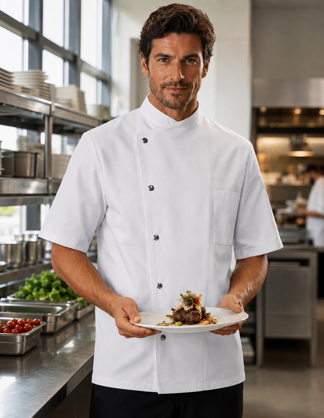 Veste de Cuisine Homme Manches Courtes Pressions KARLOWSKY | Tenues Pro