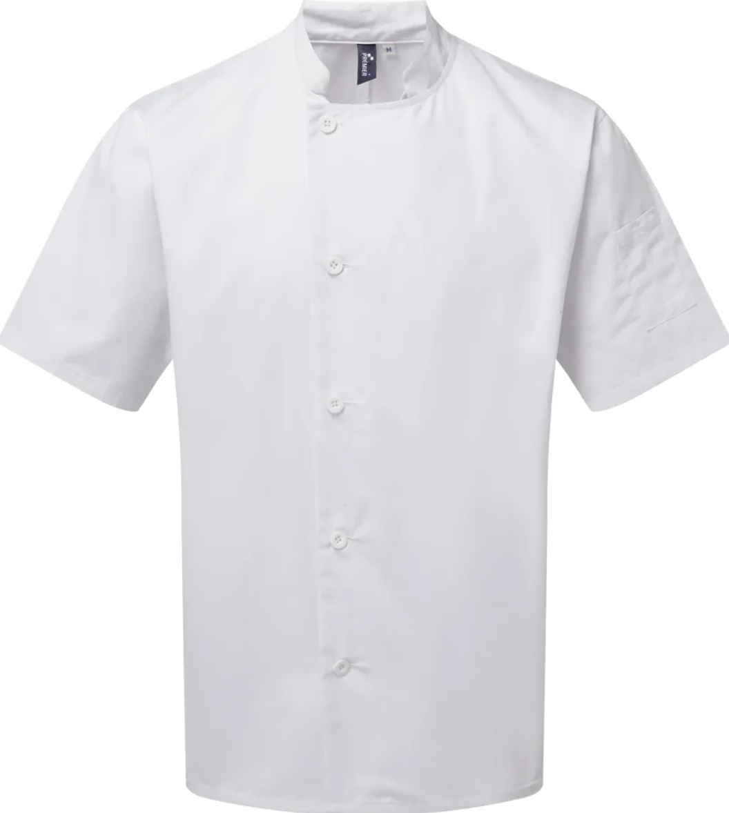 Veste de Cuisine Unisexe Blanche Manches Courtes Boutons PREMIER | Tenues Pro