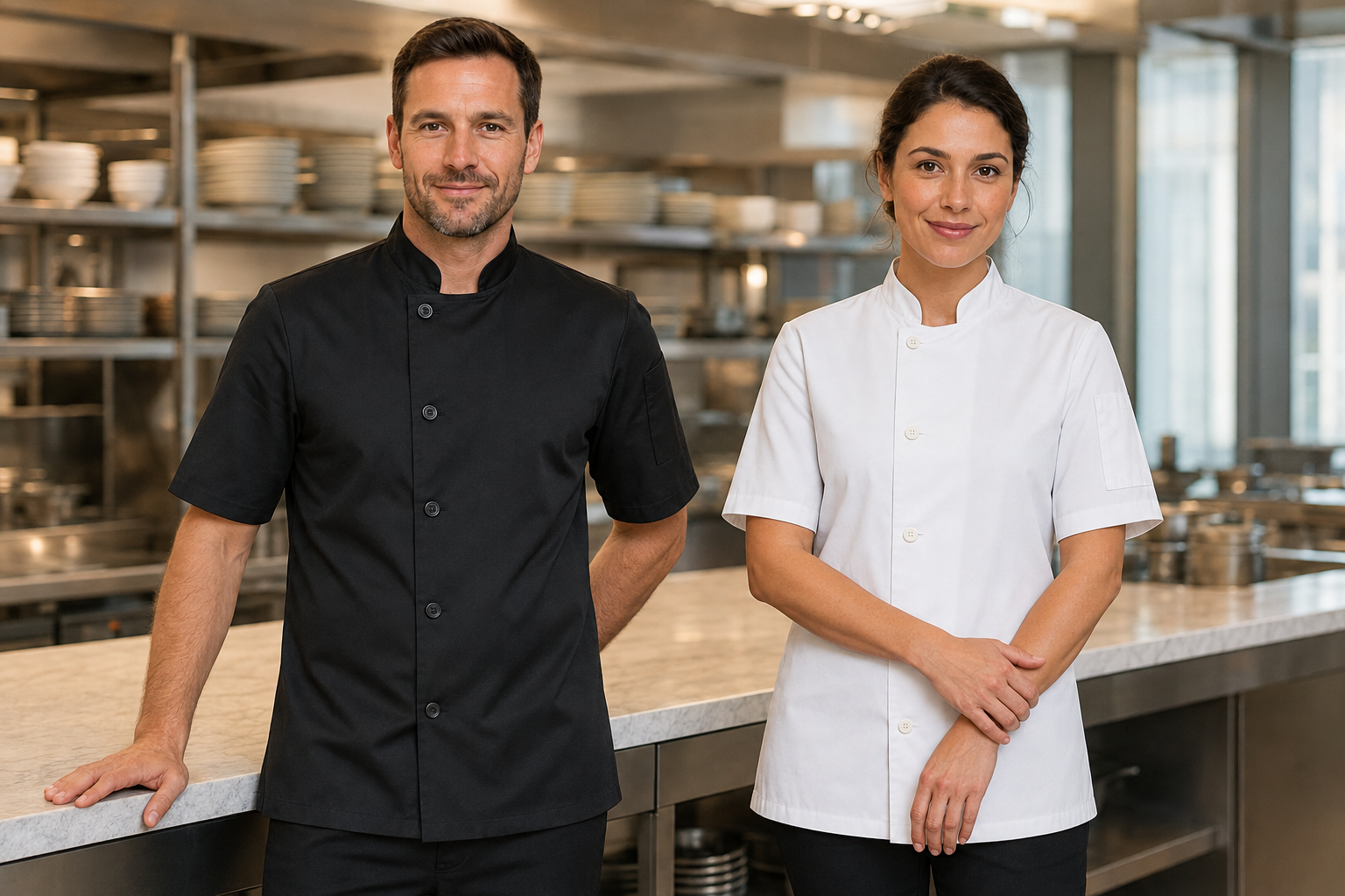 Veste de Cuisine Unisexe Manches Courtes Boutons PREMIER | Tenues Pro