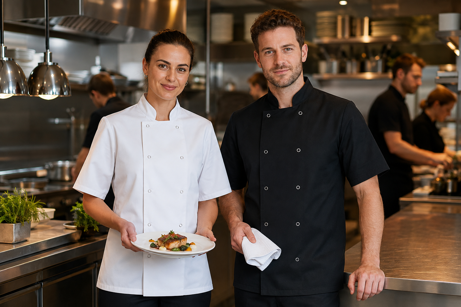 Veste de Cuisine Unisexe Manches Courtes Pressions PREMIER | Tenues Pro