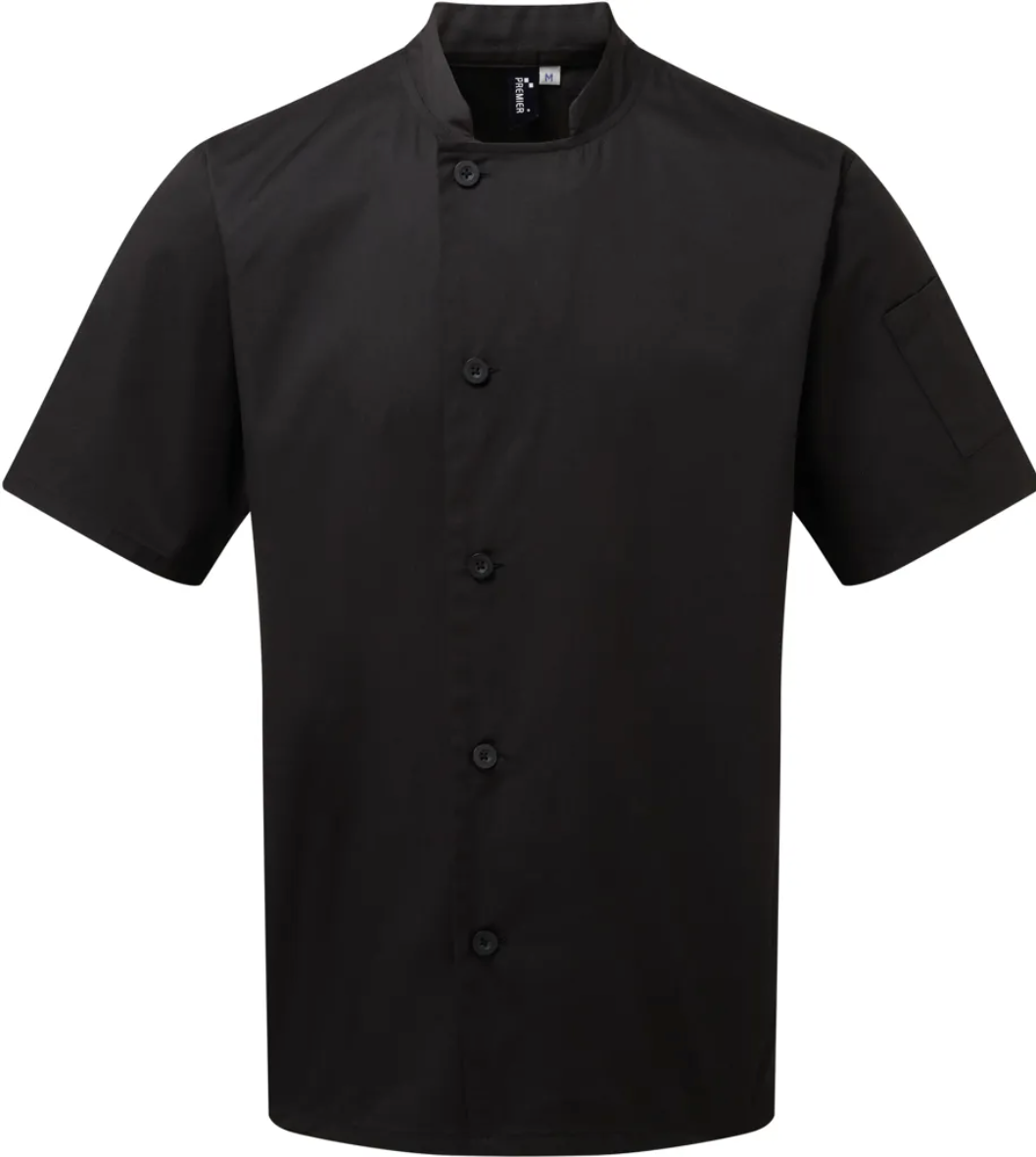 Veste de Cuisine Unisexe Noire Manches Courtes Boutons PREMIER | Tenues Pro