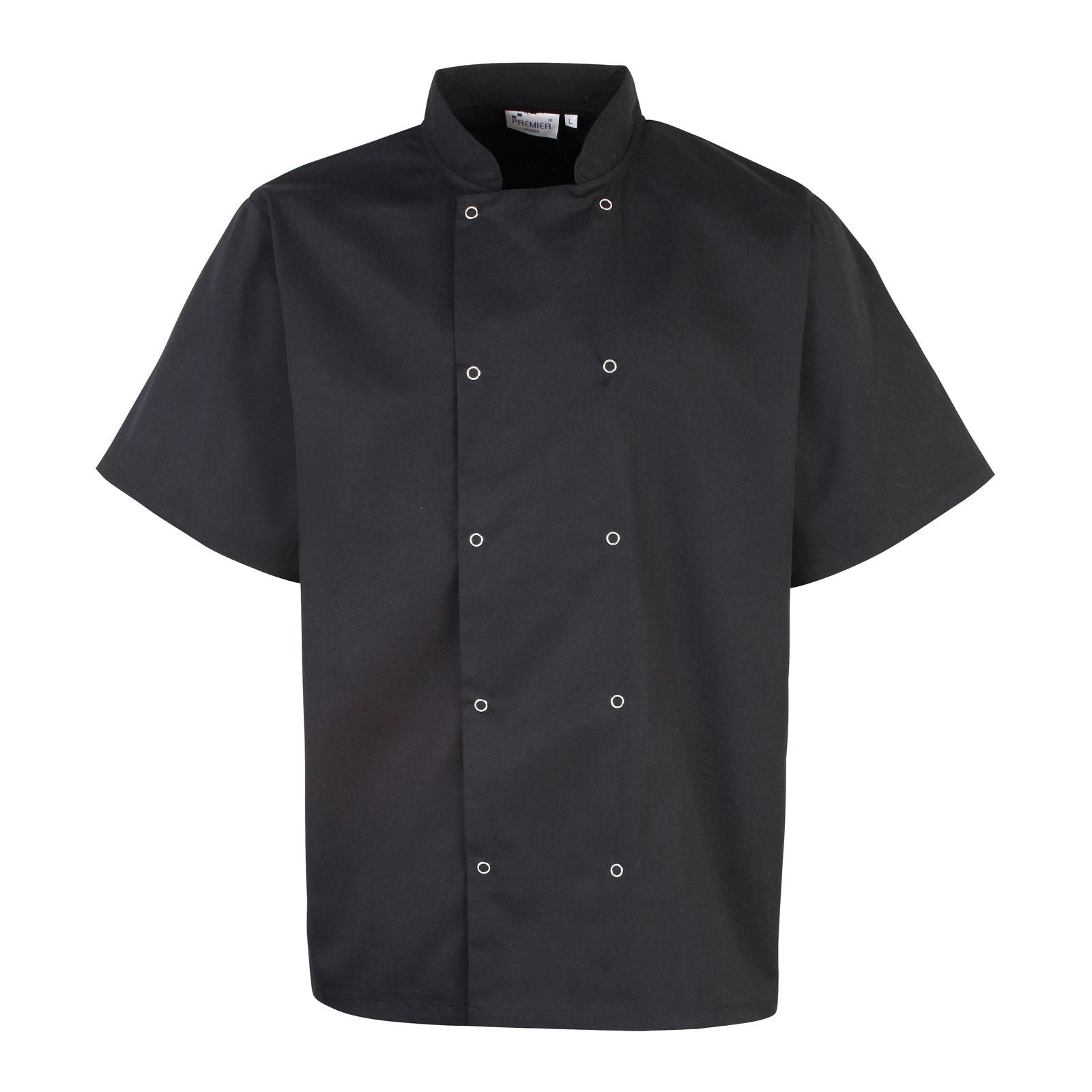 Veste de Cuisine Unisexe Noire Manches Courtes Pressions PREMIER | Tenues Pro